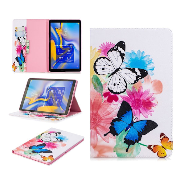 Samsung Galaxy Tab A 10.5 kuviollinen seisova mallinen synteetti nahkainen suojakotelo missä kortti paikat - Kukat ja Perhoset Multicolor
