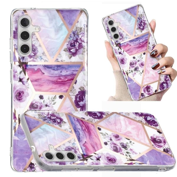 Deco Samsung Galaxy A24 4G Etui - Lilla Blomster / Marmor Purple