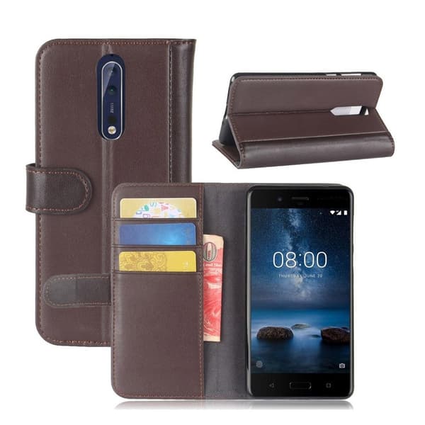 Nokia 8 Äkta läder fodral - Kaffe Brun