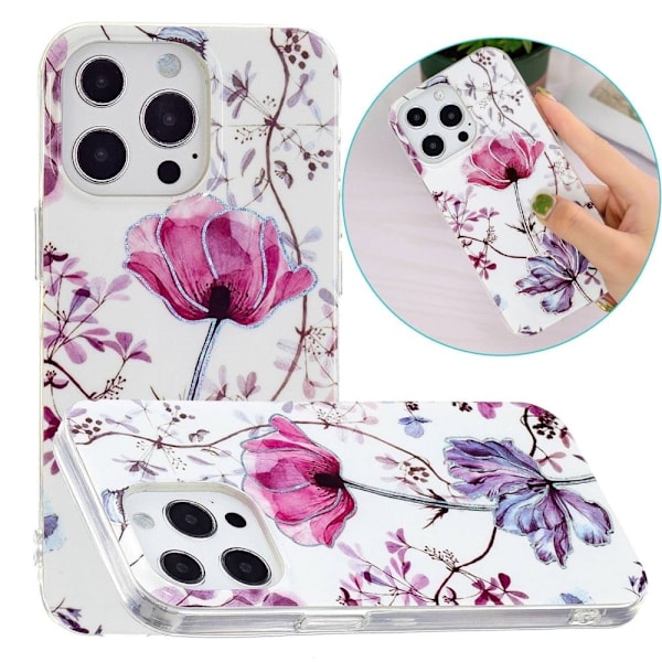 Marmormotiv iPhone 14 Pro Max skal - Lotus multifärg