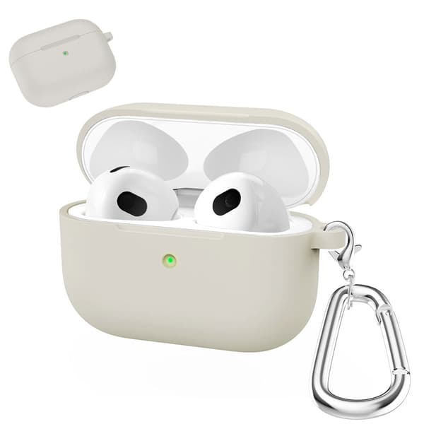 AirPods silikonfodral med karbinhake - Beige Brun