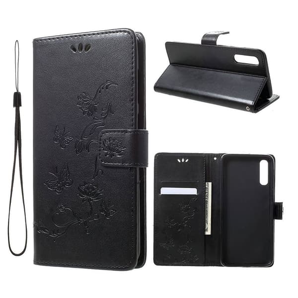 Samsung Galaxy A70 For Laget Sommerfugl læretui - Svart Black