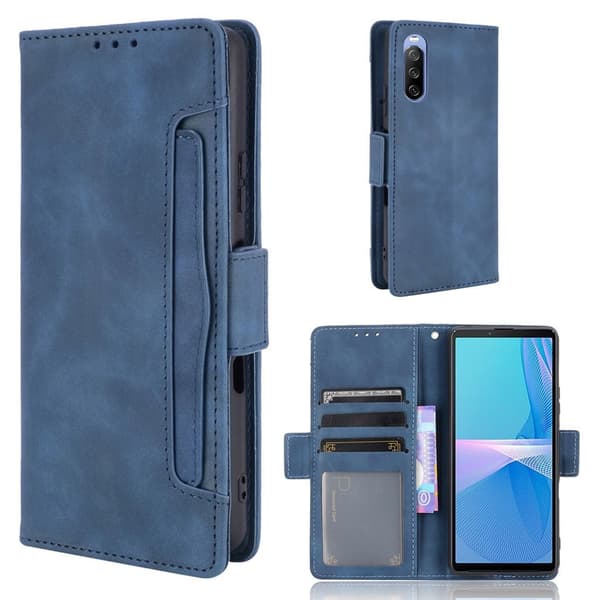 Modern-styled Lær Lommebok Etui til Sony Xperia 10 III - Blå Blue