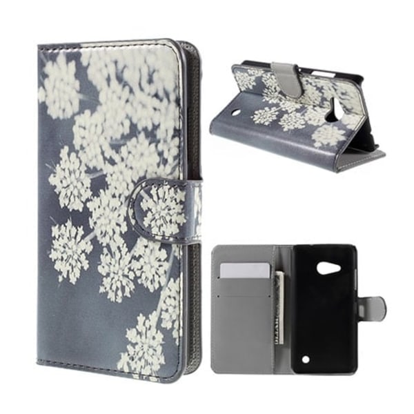 Moberg Microsoft Lumia 550 Læder Etui - Flotte Hvide Blomster Multicolor