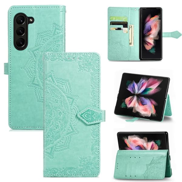 Mandala Samsung Galaxy Z Fold5 læderetui - Grøn Green