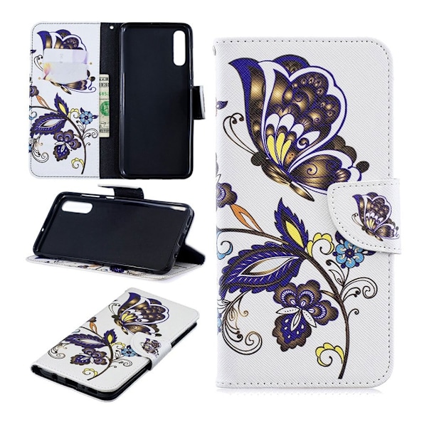 Butterfly Samsung Galaxy A70 nahkakotelo - Perhonen Ja Kukka Multicolor