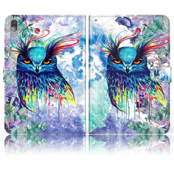 Lenovo Tab P11 Pro läderfodral med coolt mönster - Akvarell Uggla multifärg