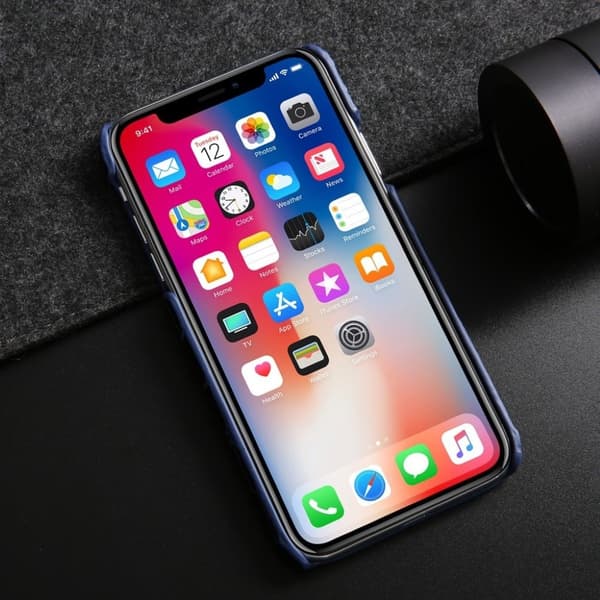 iPhone Xr etui i ægte læder med krokodillestruktur - Blå Blue