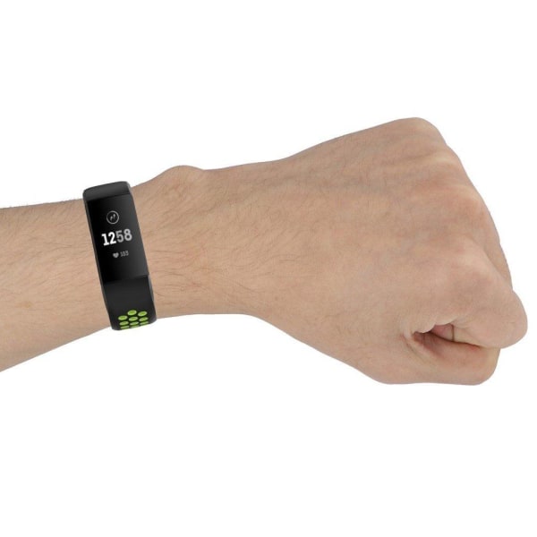 Fitbit Charge 3 / 4 tvåfärgad silikon klockarmband - svart / Flo Grön