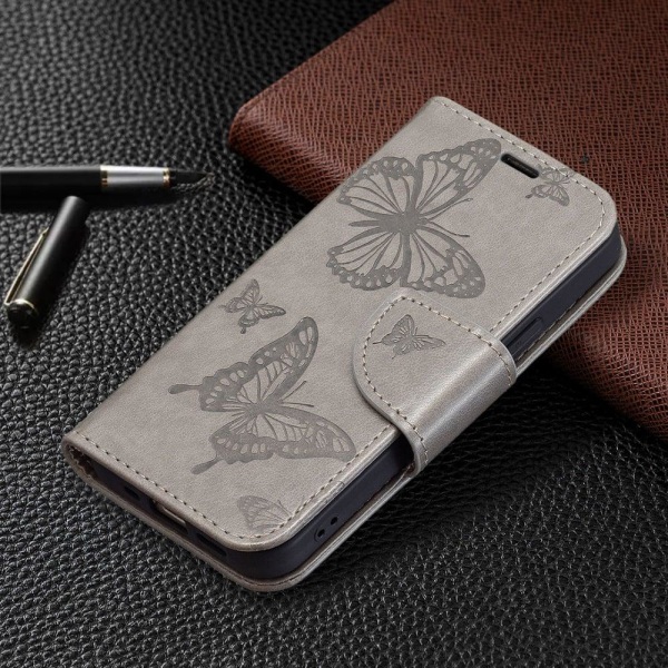 Butterfly läder iPhone 13 fodral - Silver/Grå Silvergrå