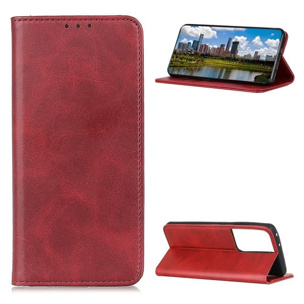 Wallet-style ægte Læder Flipcase til Samsung Galaxy S21 Ultra - Rød Red
