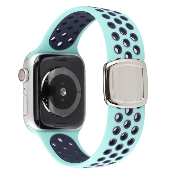 Apple Watch 42mm - 44mm kaksoissävyinen monireikäinen silikoninen kelloranneke - Vihreä / Sininen Green