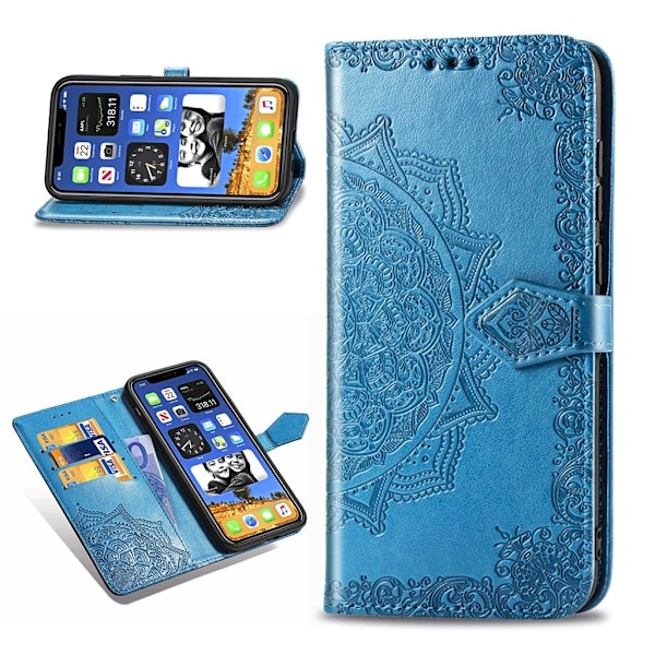 Mandala läder iPhone 12 Mini fodral - Blå Blå
