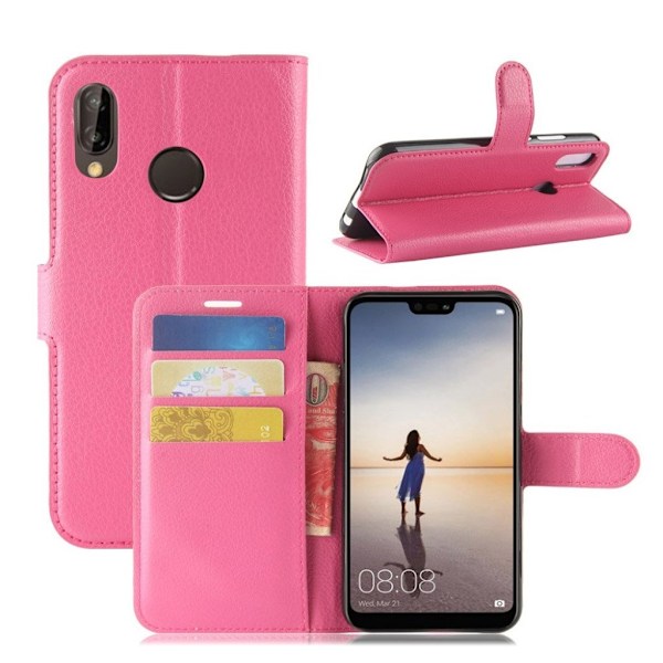 Huawei P20 Lite litchi tekstur PU læder flip etui - Rose Pink