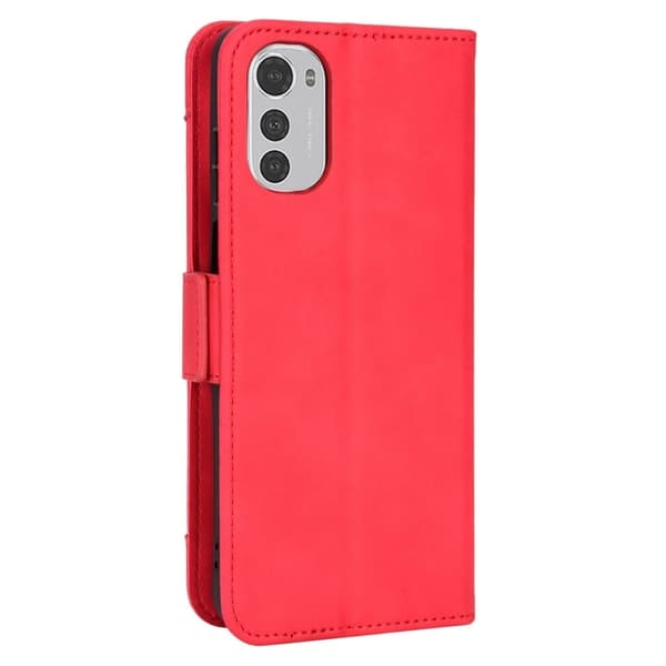 Stilfuldt Læder Etui med Pung til Motorola Moto E32 - Rød Red