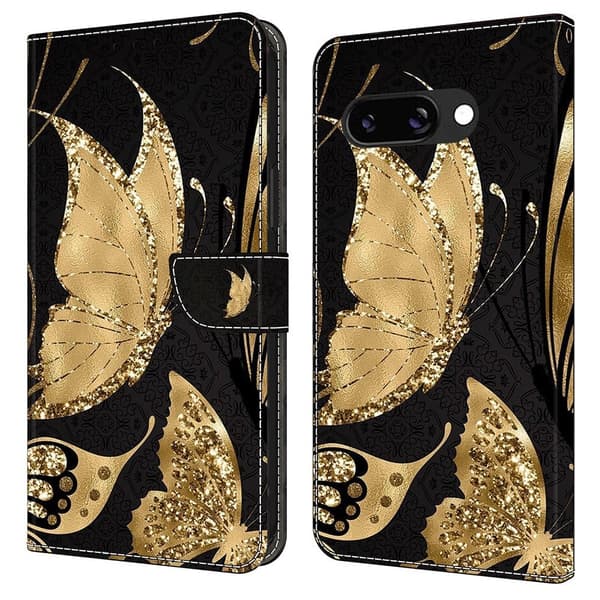 Wonderland Google Pixel 9a flip etui - Gylden Sommerfugl Gold
