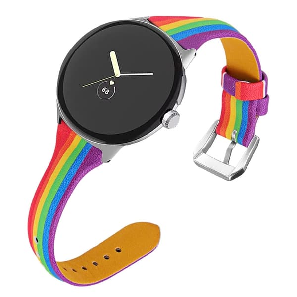 Google Pixel Watch klockarmband i äkta läder med silvcr-kontakt - Regnbåge multifärg