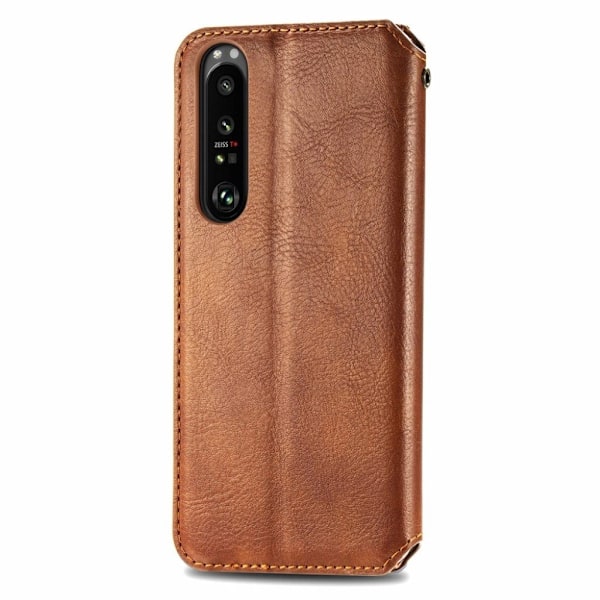 Läder Sony Xperia 1 III fodral med romb-design - Brun Brun