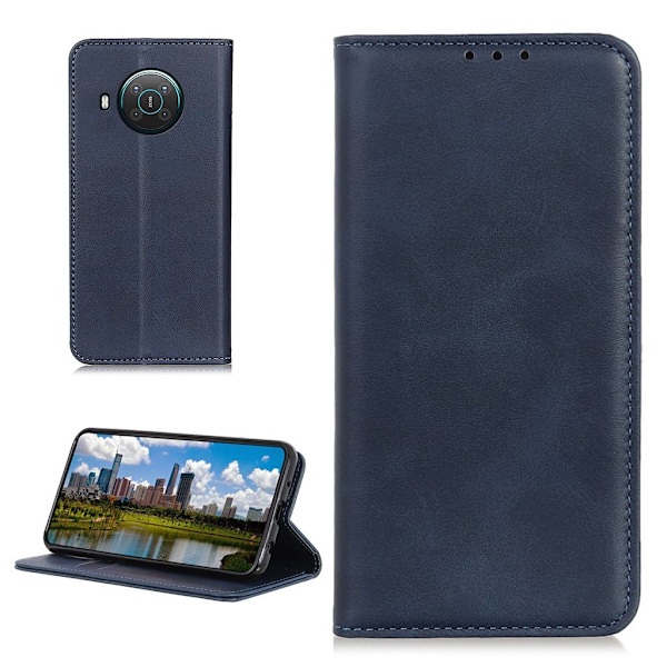 Lompakko-style Aitoa Nahkaa Läppäkotelo For Nokia X10 / X20 - Sininen Blue