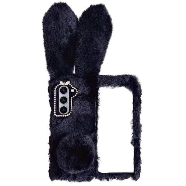 Sammenklappeligt telefonhylster Samsung Galaxy Z Fold6 5G Fluffy Rabbit Ears Acrylic Cover - Sort Black