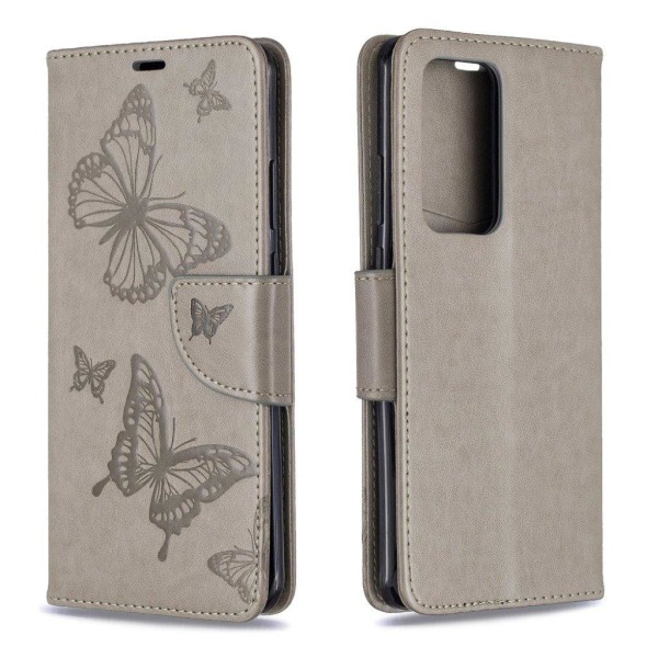 Butterfly Huawei P40 Pro flip kotelot - Harmaa Silver grey