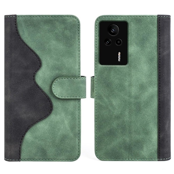 Tvåfärgat Xiaomi Redmi K60E fodral i läder - Grön Grön