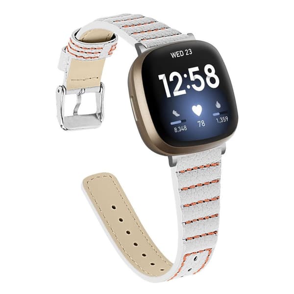 Fitbit Sense / Versa 3 thread ægte læder rem - hvid White