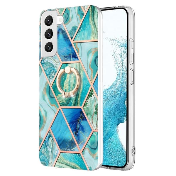 Marble Mønstret Cover med Ring Holder til Samsung Galaxy S23 Plus - Grøn Green