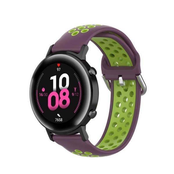 Amazfit Youth / Huawei Watch GT 2 42mm tofarvet silikoneurrem - Lilla / Gul Grøn Purple