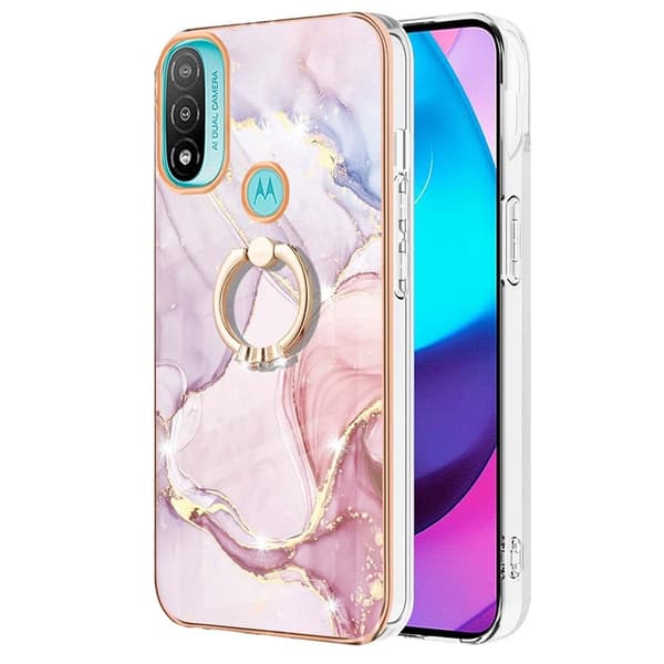 Marble Mønstret Deksel med Ring Holder til Motorola Moto E30 / E40 / E20 - Rose Gull Klinkekule Haze Pink