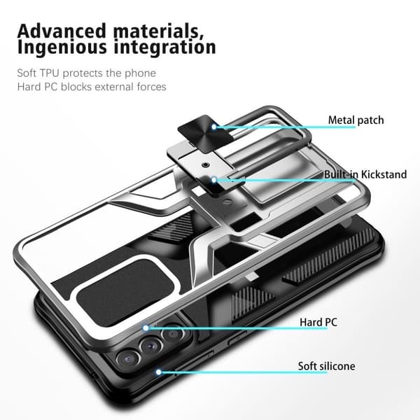 Støtsikker Hybrid Deksel med Kickstand til Samsung Galaxy A72 5G - Sølv Silver grey