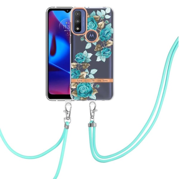 Slankt og holdbart softcover med lanyard til Motorola Moto G Power (2022) / G Pure - Blå Rose Blue