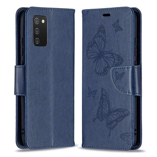 Butterfly läder Samsung Galaxy A02s fodral - Blå Blå