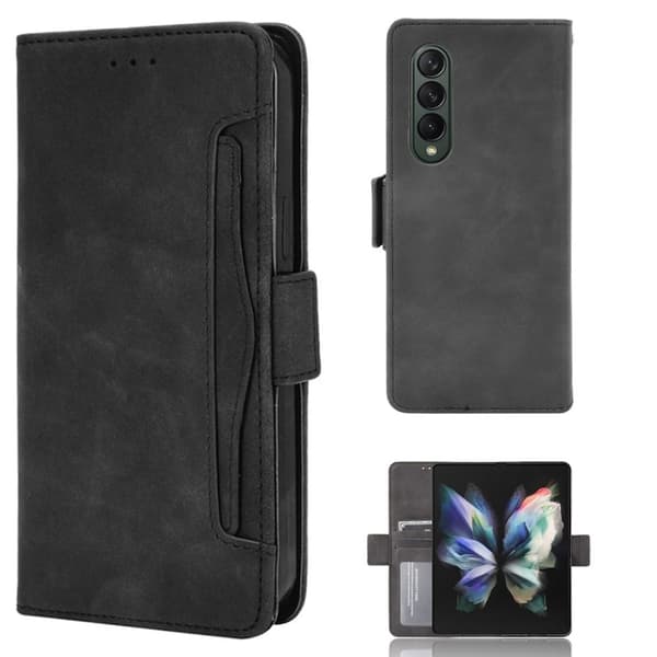 Stilfuldt Læder Etui med Pung til Samsung Galaxy Z Fold3 5G - Sort Black