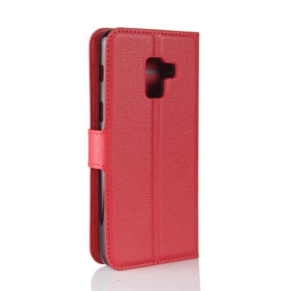 Samsung Galaxy A8 (2018) litchi skin PU læder flip etui - Rød Red