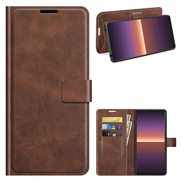 Wallet-style Læder Etui til Sony Xperia 1 Iii - Kaffe Brown