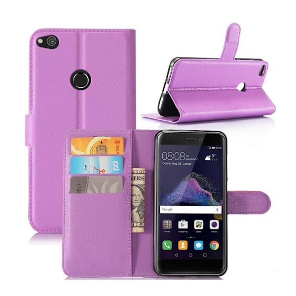 Honor 8 Lite stilfuldt og holdbart læder-etui - Lilla Purple