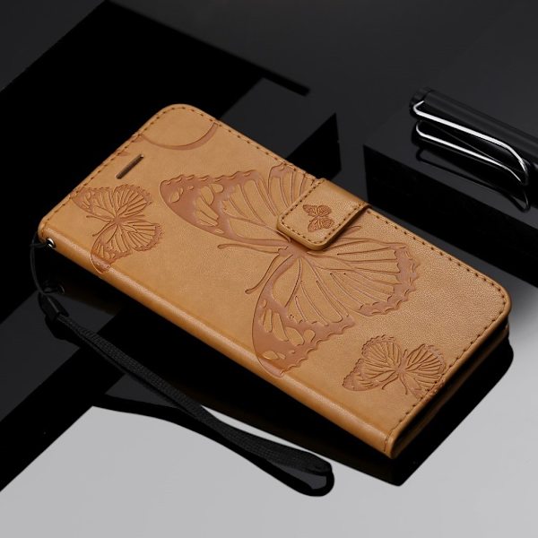 Huawei P Smart 2019 trykt sommerfugl læder flip etui - Gul Yellow