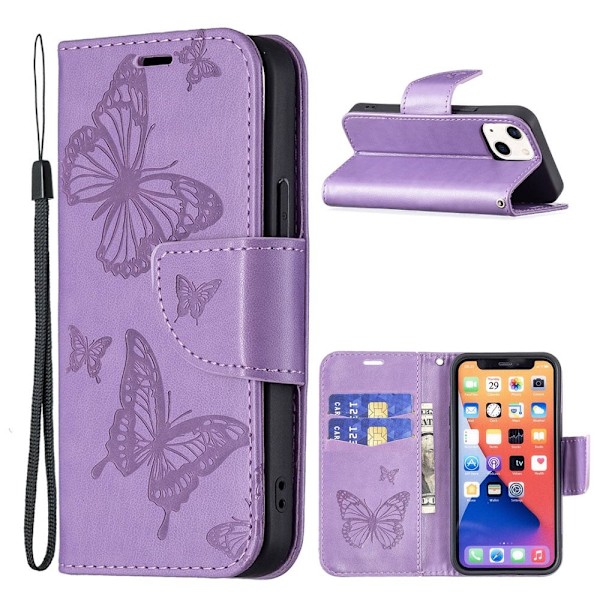 Butterfly iPhone 13 Flippetui - Lilla Purple