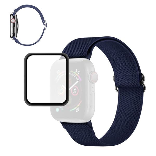 ENKAY Apple Watch 44mm elastinen kellohihna + näytönsuoja - Tummansininen Blue