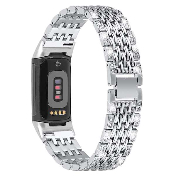 Snyggt klockarmband med strassdekor för Fitbit Charge 5 - Silver Silvergrå