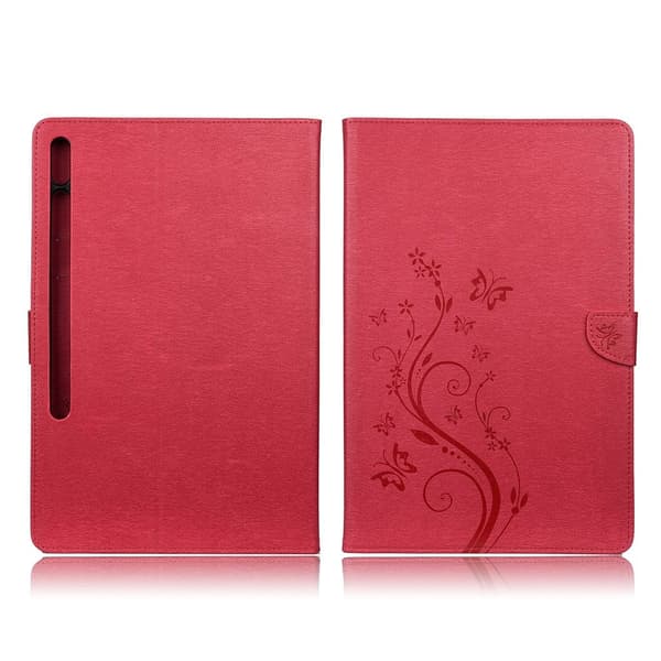 Samsung Galaxy Tab S7 Plus perhoset painatus nahkakotelo - Punainen Red