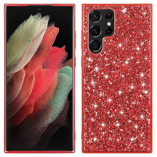 Glitter Samsung Galaxy S22 Ultra kotelot - Punainen Red