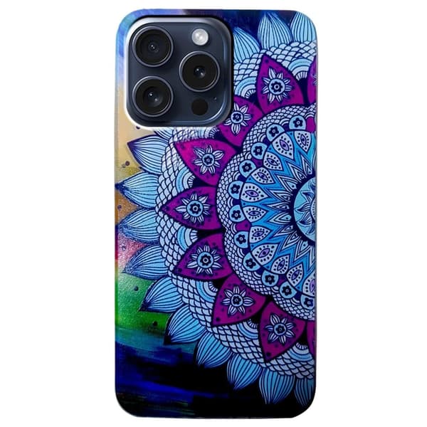 iPhone 16 Pro Max-etui med mønsterutskrift Mobiltelefon Fleksibelt bakdeksel - Mandalablomst Blue