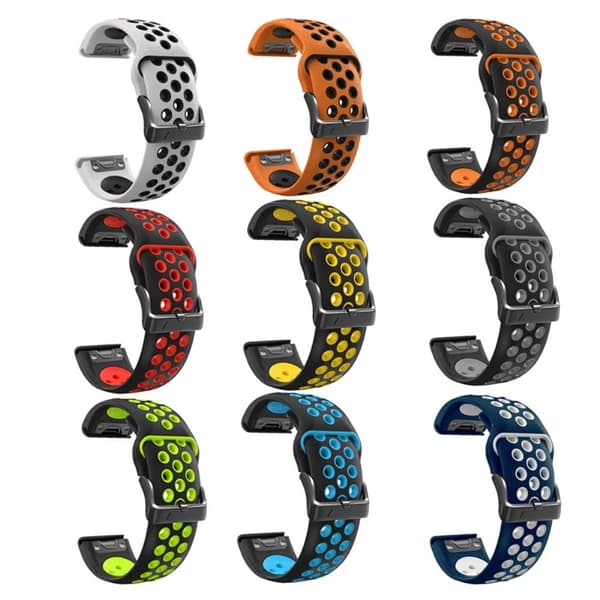 22mm kaksivärinen silikonihihna Garmin ja Coros kellolle - Musta / Harmaa Black