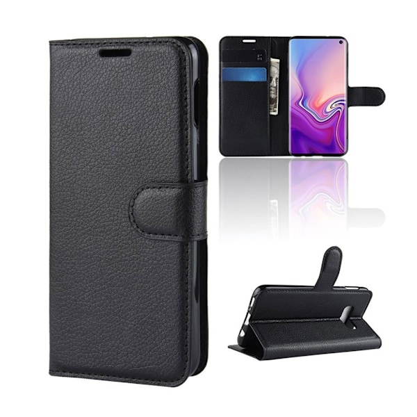 Samsung Galaxy S10e litsi nahkainen flip Suojakotelo - Musta Black