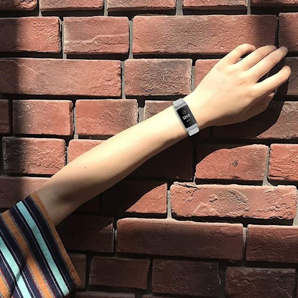 Fitbit Charge 4 / 3 urrem i ægte læder - Sølv Silver grey