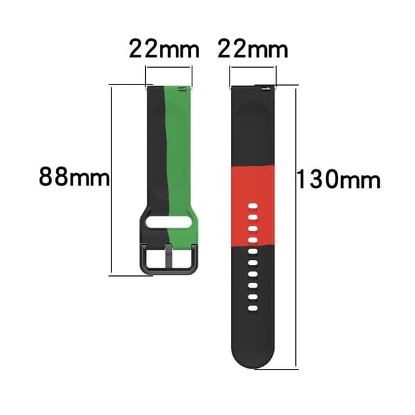 Universal three color silicone watch band - Black / Green / Red multifärg
