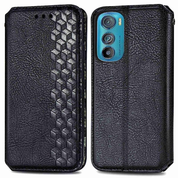 Nahkakotelo With A Stylish Rhombus Imprint For Motorola Edge 30 - Musta Black
