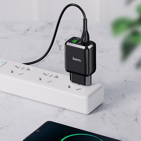 HOCO N6 Charmer dual port QC3.0 oplader sæt (Micro) (EU) - Sort Black